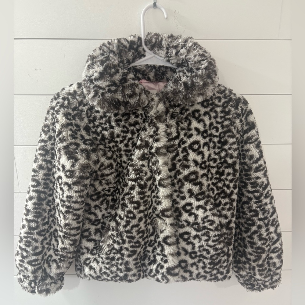 Chasing‎ Fireflies Girls Leopard Faux Fur Jacket Coat Pink Lined Size 7
